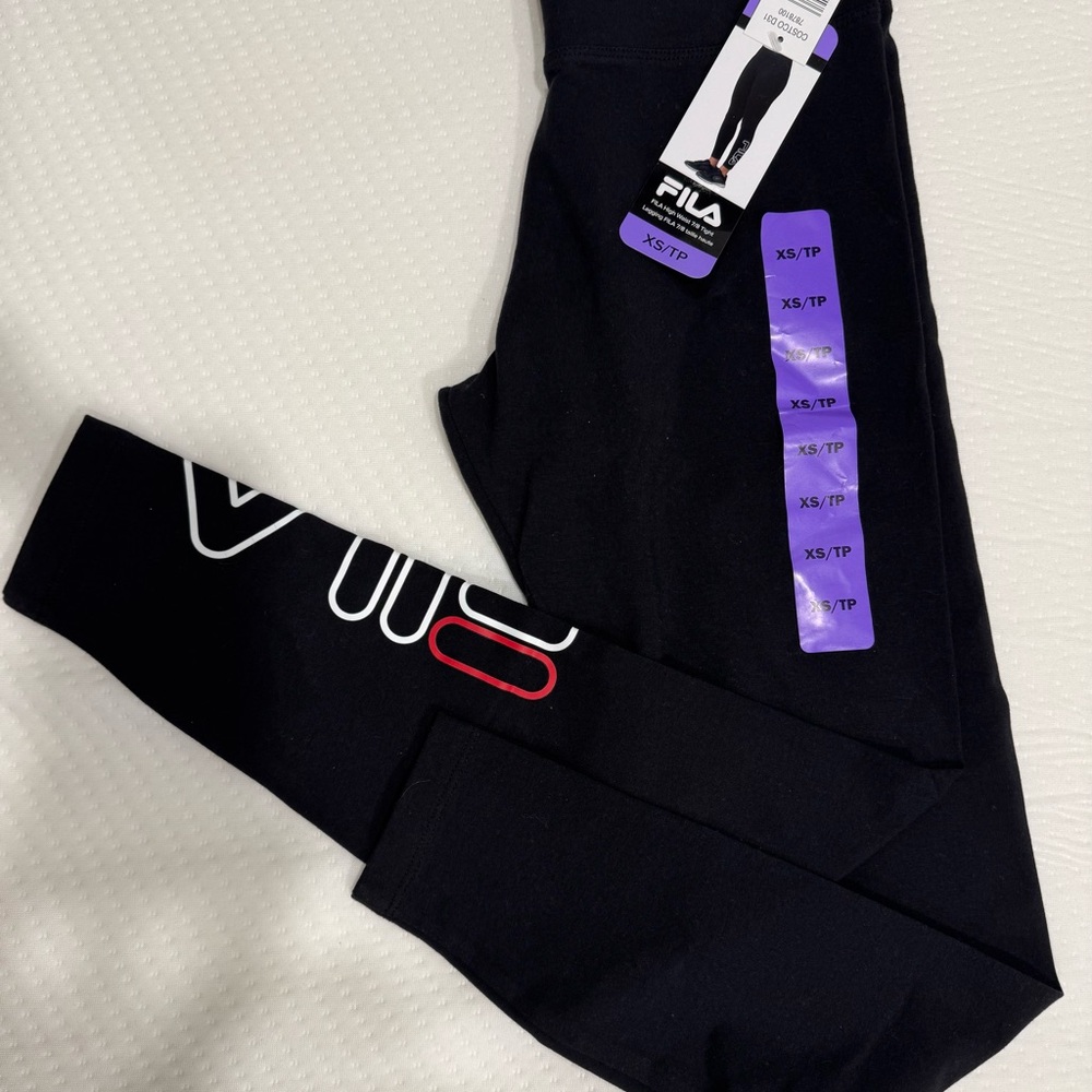 Fila Black Leggings with White and Red Logo